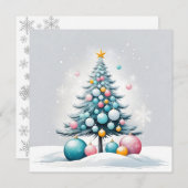 Cartes Pour Fêtes Annuelles Noël Pastel | Ornements rose bleu surdimensionnés (Devant / Derrière)