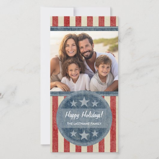 Cartes Pour Fêtes Annuelles Noël patriotique 1 photo Drapeau américain (Devant)