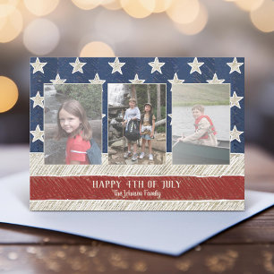 Cartes Pour Fêtes Annuelles Noël patriotique 3 photo Drapeau Américain Vertica