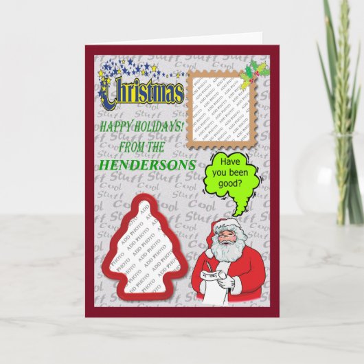 Cartes Pour Fêtes Annuelles Noël Père Noël & Arbre Ajouter Photos (Devant)