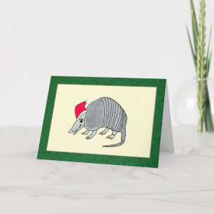 Cartes Pour Fêtes Annuelles Noël père Noël Armadillo (frontière verte)