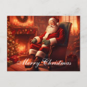 Cartes Pour Fêtes Annuelles Noël Père Noël classique avec cheminée confortable (Devant)