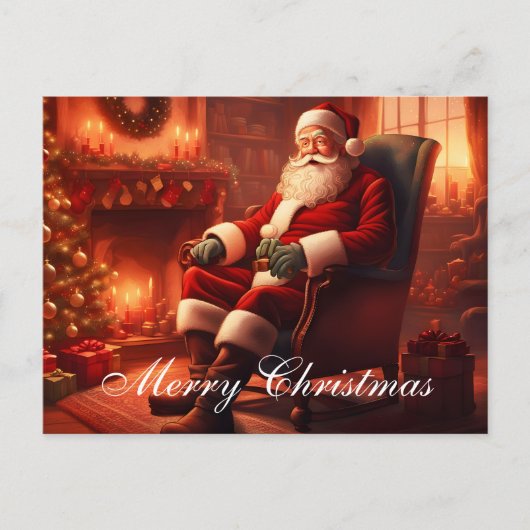 Cartes Pour Fêtes Annuelles Noël Père Noël classique avec cheminée confortable (Devant)