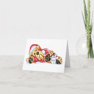 Cartes Pour Fêtes Annuelles Noël Père Noël de attente d'Airedale Terrier