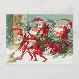 Cartes Pour Fêtes Annuelles Noël Père Noël elfes balayé neige