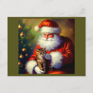 Cartes Pour Fêtes Annuelles Noël Père Noël et un chat 1