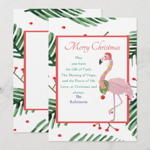 Cartes Pour Fêtes Annuelles Noël Père Noël Flamant rose rose Vert Noël Wreath