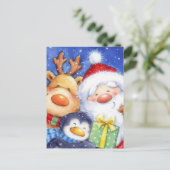 Cartes Pour Fêtes Annuelles Noël Père Noël Reindeer et Penguin (Debout devant)