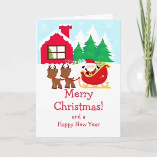 Cartes Pour Fêtes Annuelles Noël Père Noël Sleigh & Reindeer Joyeux Noël (Devant)