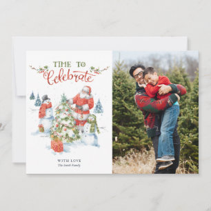 Cartes Pour Fêtes Annuelles Noël Père Noël Snowflake Aquarelle Photo