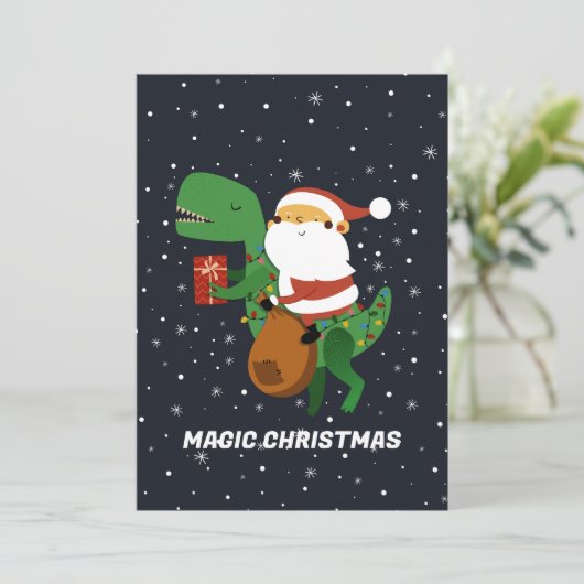 Cartes Pour Fêtes Annuelles Noël Père Noël T-rex Dinosaur Sleigh (Debout devant)