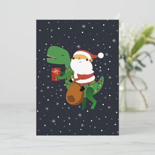 Cartes Pour Fêtes Annuelles Noël Père Noël T-rex Dinosaur Sleigh (Debout devant)