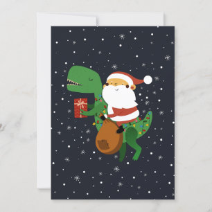 Cartes Pour Fêtes Annuelles Noël Père Noël T-rex Dinosaur Sleigh