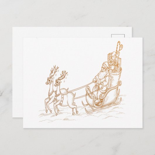 Cartes Pour Fêtes Annuelles Noël Père Noël volant - Reindeer (Devant / Derrière)