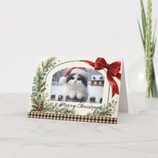 Cartes Pour Fêtes Annuelles Noël personnalisé avec ruban rouge et verdure aqua
