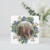 Cartes Pour Fêtes Annuelles Noël Personnalisé Bleu Vert Feuilles Photo Hol (Debout devant)