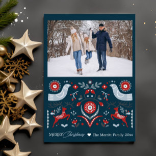 Cartes Pour Fêtes Annuelles Noël personnalisé d'art folklorique nordique d'hiv