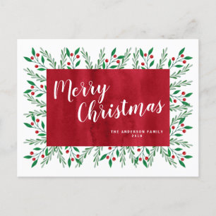Cartes Pour Fêtes Annuelles Noël personnalisé Fleurs aquarelles rouges