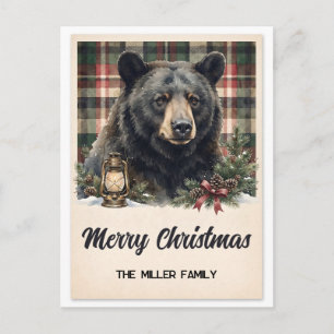 Cartes Pour Fêtes Annuelles Noël personnalisé ours noir carreaux vintage