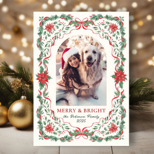 Cartes Pour Fêtes Annuelles Noël Photo Arc en Feuillage Joyeux & Lumineux