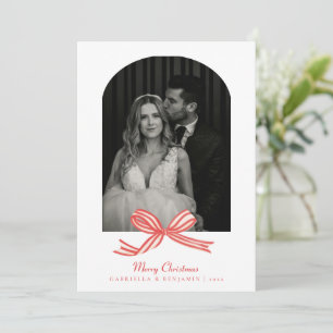 Cartes Pour Fêtes Annuelles Noël Photo Arc en Ruban Rouge Coquette Élégante