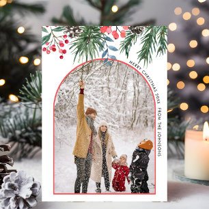 Cartes Pour Fêtes Annuelles Noël Photo Arche Minimaliste Chic Baies de Houx