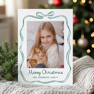 Cartes Pour Fêtes Annuelles Noël Photo avec Ruban Vert Fantaisiste Miaou