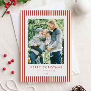 Cartes Pour Fêtes Annuelles Noël photo bandes rouges et blanches minimaliste