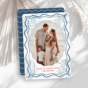 Cartes Pour Fêtes Annuelles Noël Photo Corail et Salutations Marine