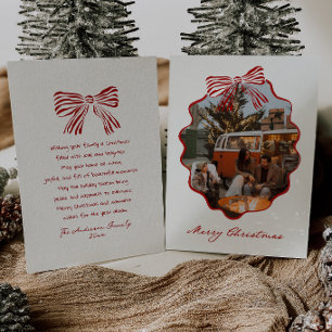 Cartes Pour Fêtes Annuelles Noël Photo de Cadre Élégant Ruban Rouge de Classe