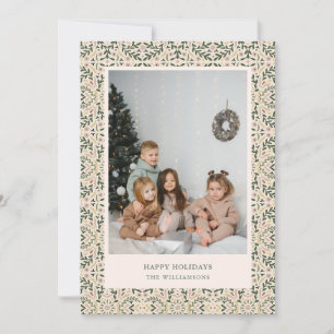 Cartes Pour Fêtes Annuelles Noël Photo de carreau floral vert Blush Vintage