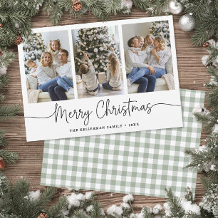 Cartes Pour Fêtes Annuelles Noël Photo Minimaliste Gingham Vert