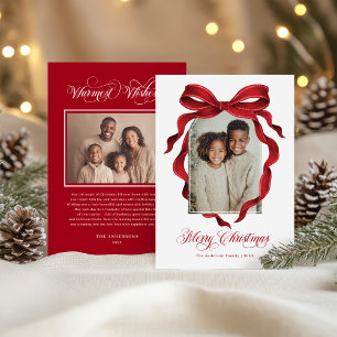 Cartes Pour Fêtes Annuelles Noël Photo personnalisée avec un ruban rouge vinta