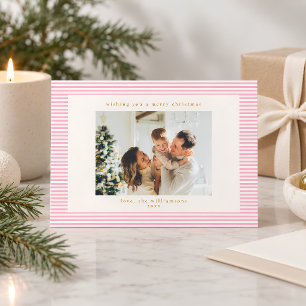 Cartes Pour Fêtes Annuelles Noël Photo Personnalisée Rayures Roses Mignonnes V