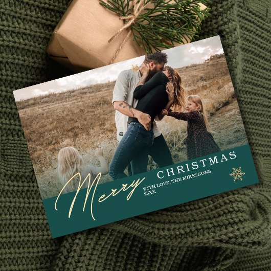 Cartes Pour Fêtes Annuelles Noël photo verte minimaliste