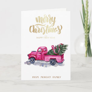 Cartes Pour Fêtes Annuelles Noël Pine Tree Pink Truck