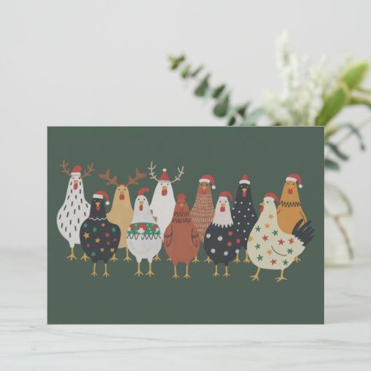 Cartes Pour Fêtes Annuelles Noël Poulet de la ferme Lumières Amoureux des anim (Debout devant)