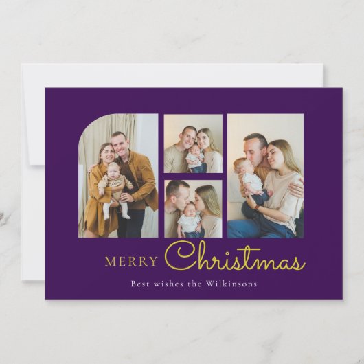 Cartes Pour Fêtes Annuelles Noël quatre photo or violet noël (Devant)