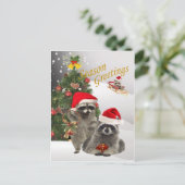 Cartes Pour Fêtes Annuelles Noël Raccoon Un Moment Pour S'Amuser (Debout devant)
