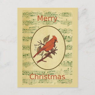 Cartes Pour Fêtes Annuelles Noël Red Bird Cardinal Green Music