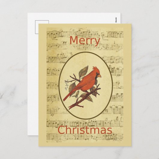 Cartes Pour Fêtes Annuelles Noël Red Bird Cardinal Music (Devant / Derrière)