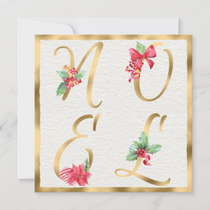 Cartes Pour Fêtes Annuelles NOEL Red & Gold Holly Berries Poinsettia Noël