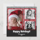 Cartes Pour Fêtes Annuelles Noel Red Tartan Plaid Silver Parties scintillant p (Dos)