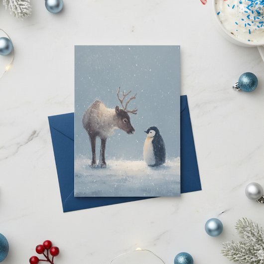 Cartes Pour Fêtes Annuelles Noël Reindeer et Penguin