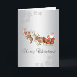 Cartes Pour Fêtes Annuelles Noël Reindeer Père Noël Sleigh Silver<br><div class="desc">Les rennes de Noël,  le Père Noël,  les traîneaux et les flocons de neige sur l'arrière - plan d'argent en font une carte de voeux de Noël ou de vacances parfaite pour les amis et la famille.</div>