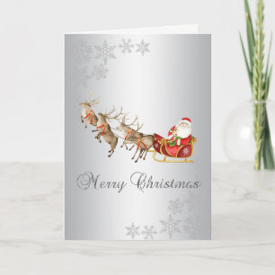 Cartes Pour Fêtes Annuelles Noël Reindeer Père Noël Sleigh Silver