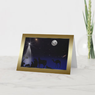 Cartes Pour Fêtes Annuelles Noël, religieux, nativité, étoiles, lune