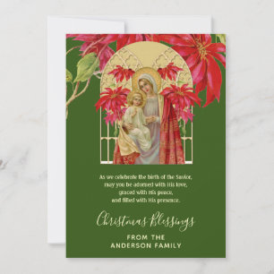Cartes Pour Fêtes Annuelles Noël religieux Vierge Marie Jésus Poinsettia
