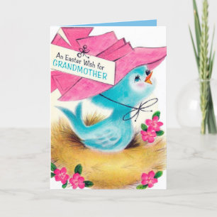 Cartes Pour Fêtes Annuelles Noël rétro grand-mère oiseau