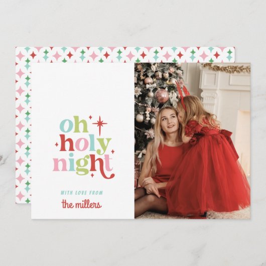 Cartes Pour Fêtes Annuelles Noël Retro Pastel | Oh Saint-NIght (Devant / Derrière)